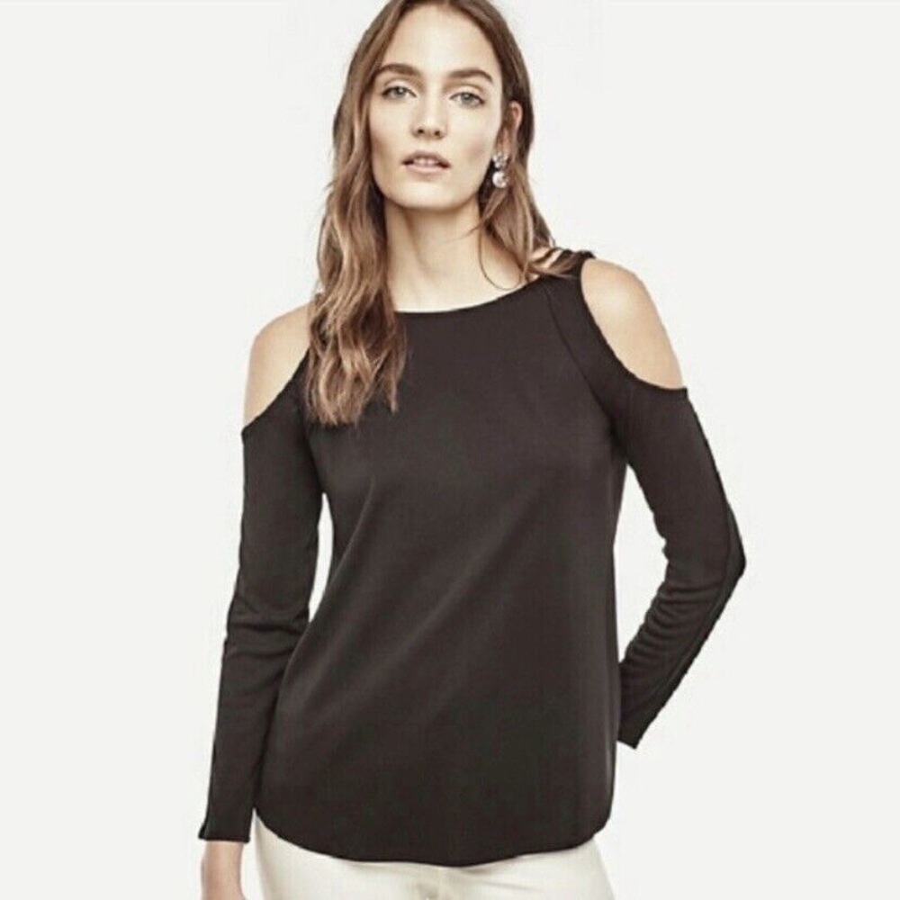 ✨ Ann Taylor Black Cold Shoulder Top | Size MP | Stylish & Trendy ✨